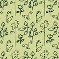 Flower light green seamless pattern. Hand drawn doodle vector Royalty Free Stock Photo