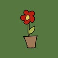 Flower potted icon. Color isolated vector hand drawn vector