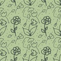 Flower seamless pattern. Hand drawn doodle green vector Royalty Free Stock Photo
