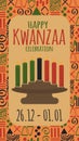 Greeting card - happy Kwanzaa celebration - USA honors African heritage in African-American culture. Poster with seven tradition c