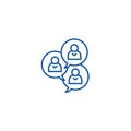 Focus group discussion line icon concept. Focus group discussion flat vector symbol, sign, outline illustration.