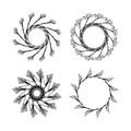 Frames from the branches set of hand drawn design elements. Black and white vector Royalty Free Stock Photo