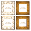 Frames with golden pattern set. Shells ornament set with white for your text. Gold pattern white and gold background. Royalty Free Stock Photo