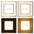 Frames with golden pattern set. Shells ornament set with white for your text. Gold pattern white black and gold background. Royalty Free Stock Photo