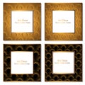 Frames with golden pattern set. Shells ornament set with white for your text. Gold pattern black and gold background. Royalty Free Stock Photo