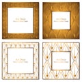 Frames golden rhombuses pattern set. Geometric pattern white and gold background. Square frame set with white copyspace.