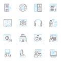 Web gaming linear icons set. Online, Multiplayer, Virtual, Interactive, Casual, Hardcore, Flashy line vector and concept