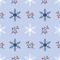 Geometric branches with berries and snowflakes, seamless vector pattern. Royalty Free Stock Photo