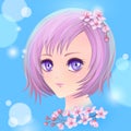 Web Girl portrait in anime style. Vector drawing in manga style. Cute young girl with short gradient pink color hair Royalty Free Stock Photo