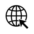 Web globe icon. Internet cursor sign. Global navigation symbol. Vector browsing image.