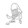 Gnome playing hockey doodle hand drawn vector illustration i