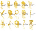 Web Gold Button Icons Set 1 Shadow Reflect Angled