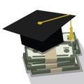 Graduation hat on pile of money