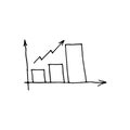 Growth chart of your business doodle icon, arrows signs, search earnings money profit