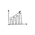 Growth chart of your business doodle icon, arrows signs, search earnings money profit