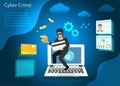 Hacker stealing credit card, financial information and gold coins from computer. Royalty Free Stock Photo