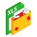Web hacking icon isometric vector. Bug attack on document xls file format Royalty Free Stock Photo