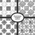 Hand drawn squares seamless pattern. Black and white isolated illustration. Royalty Free Stock Photo