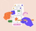 Hands working on creating interfaces for websites and mobile app. UX UI design, programming Royalty Free Stock Photo