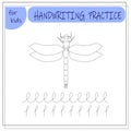 Handwriting training game for kids. circle the dragonfly.