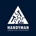Handyman concept in blue. Professional services of a universal foreman. Workshop, repairman services, Royalty Free Stock Photo