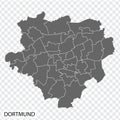 High Quality map of Dortmund is a city The Germany, with borders of the districts. Map of Dortmund