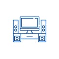 Home cinema line icon concept. Home cinema flat  vector symbol, sign, outline illustration. Royalty Free Stock Photo