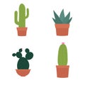 Home plants cacti in pots, vector set isolated on white background. Royalty Free Stock Photo