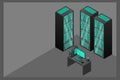 Web hosting and big data processing, server room rack. Concept of data center isometric. Royalty Free Stock Photo