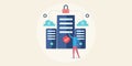 Web hosting clud computing and online data storage security management with software engineer concept.