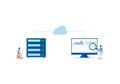 Web hosting concept. Cloud computing online database technology security computer web data center flat style vector Royalty Free Stock Photo