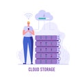 Web hosting. Concept of cloud computing, online database, technology, security, computer, web data center, server.  Vector Royalty Free Stock Photo