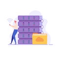 Web hosting. Concept of cloud computing, online database, technology, security, computer, web data center, server.  Vector Royalty Free Stock Photo