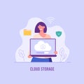 Web hosting. Concept of cloud computing, online database, technology, security, computer, web data center, server.  Vector Royalty Free Stock Photo