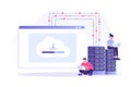 Web hosting concept with people characters. Online database, server, web data center, cloud computing, technology, computer, Royalty Free Stock Photo