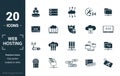 Web Hosting icon set. Include creative elements data structure, cloud technology, ssd, file access, modem icons. Can be used for Royalty Free Stock Photo