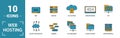 Web Hosting icon set. Include creative elements data structure, cloud technology, ssd, file access, modem icons. Can be used for Royalty Free Stock Photo