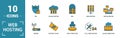 Web Hosting icon set. Include creative elements data structure, cloud technology, ssd, file access, modem icons. Can be used for Royalty Free Stock Photo