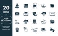 Web Hosting icon set. Include creative elements data structure, cloud technology, ssd, file access, modem icons. Can be used for