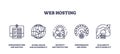 Web hosting icons outline the key aspects of hosting, server, ...