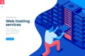 Web hosting isometric vector illustration for landing page header template or web banner with copy space for text. Royalty Free Stock Photo