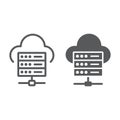 Web hosting line and glyph icon, data