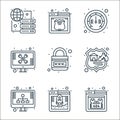 web hosting line icons. linear set. quality vector line set such as error page, startup, diagram, firewall, padlock, repair, gauge