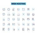Web Hosting linear icons set. Server, Hosting, Domain, Bandwidth, Uptime, Database, Cloud line vector and concept signs