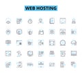 Web Hosting linear icons set. Server, Hosting, Domain, Bandwidth, Uptime, Database, Cloud line vector and concept signs
