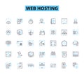 Web Hosting linear icons set. Server, Hosting, Domain, Bandwidth, Uptime, Database, Cloud line vector and concept signs