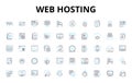 Web Hosting linear icons set. Server, Hosting, Domain, Bandwidth, Uptime, Database, Cloud vector symbols and line