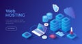 Web hosting, ?loud computing storage, Database, Network connection. Hosting servers, computer, cloud. Royalty Free Stock Photo