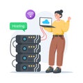 Professional flat illustration of web hosting and cloud server infrastructure Royalty Free Stock Photo
