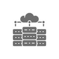 Web hosting server, data centre, distributed database grey icon. Royalty Free Stock Photo